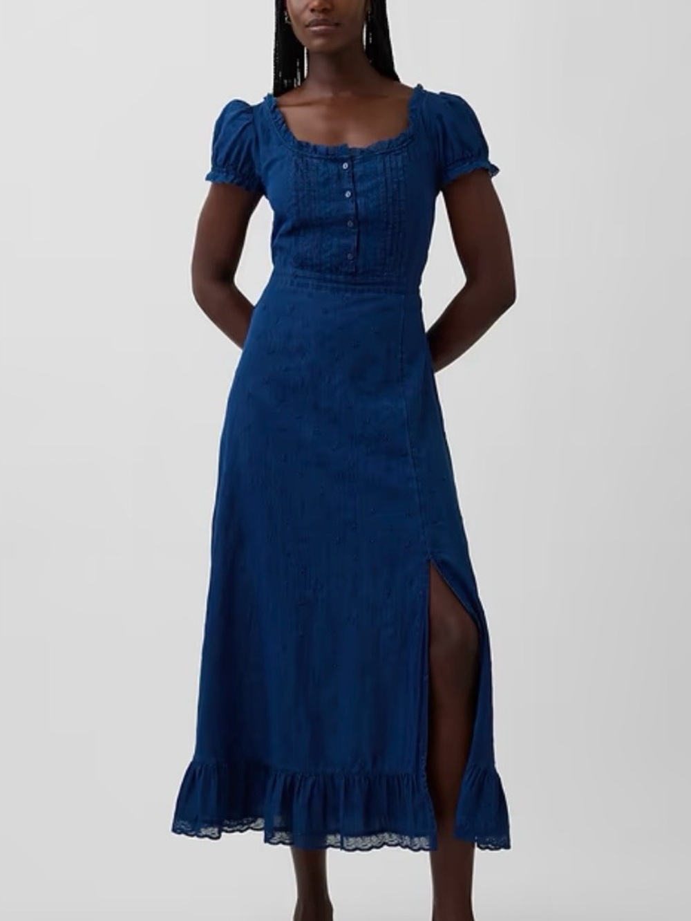 Gap Embroidered Puff-Sleeve Maxi Dress Indigo XL - Picture 1 of 12
